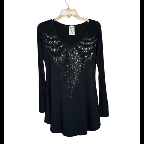 VOCAL Bling tunic western rhinestone Rocker  biker Embellished Top size small - Picture 3 of 6